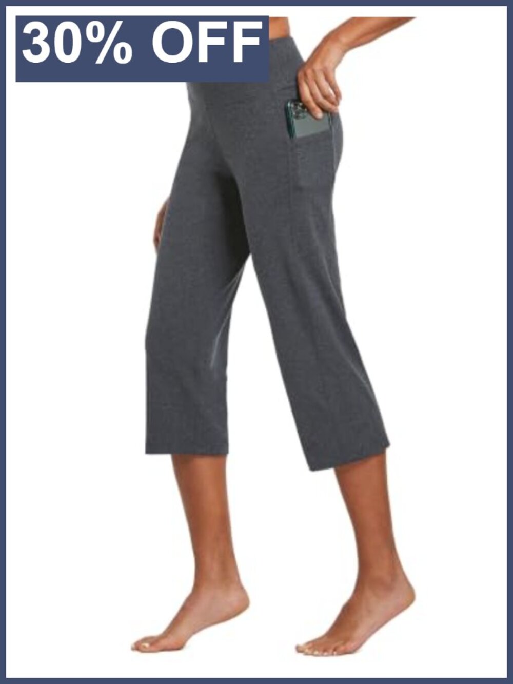 Baleaf Women's High Waist Straight Leg Capri Pants with Pockets Yoga Workout